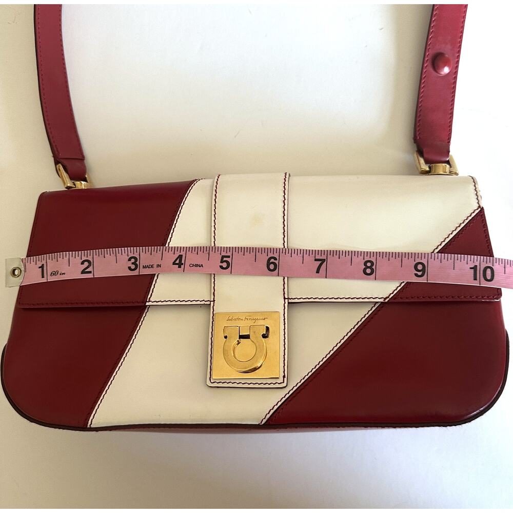 Salvatore Ferrigamo Sophia Shoulder Bag Red White Colorblock Purse Vintage Y2K - Picture 8 of 11